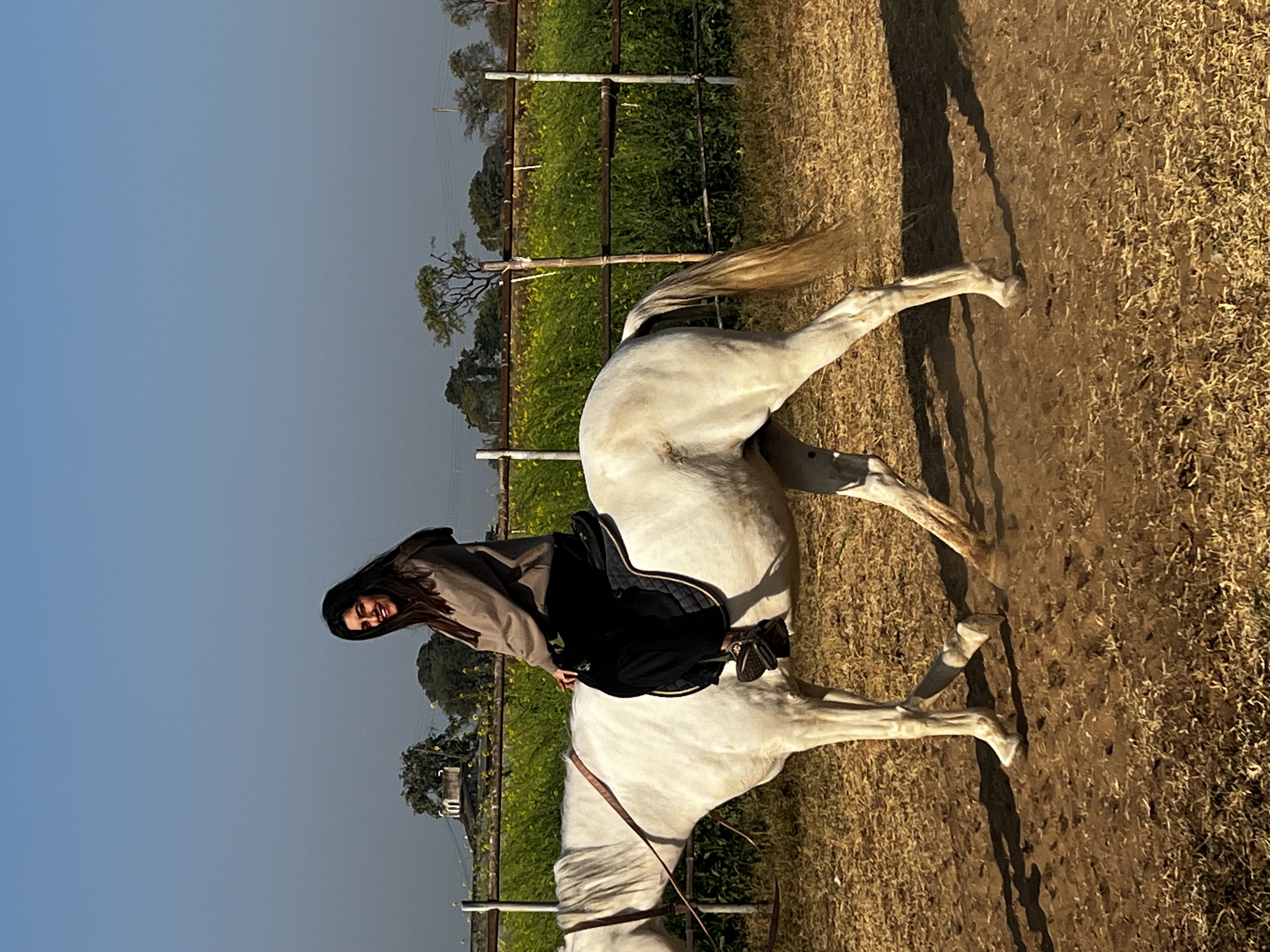 Priya with a horse in the countryside